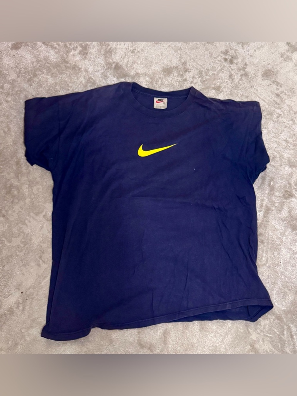 Vintage 90’s Nike T-Shirt - Big Swoosh - Navy/Gold - Size XL - Made in the USA